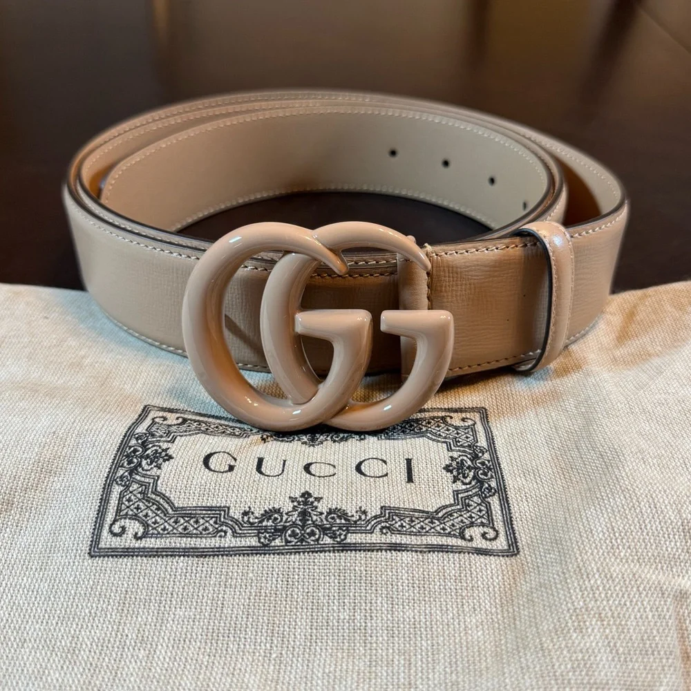 New Gucci GG Logo Pale Pink Buckle Leather Belt Size 48 / 120 cm / 44 - 48 Waist